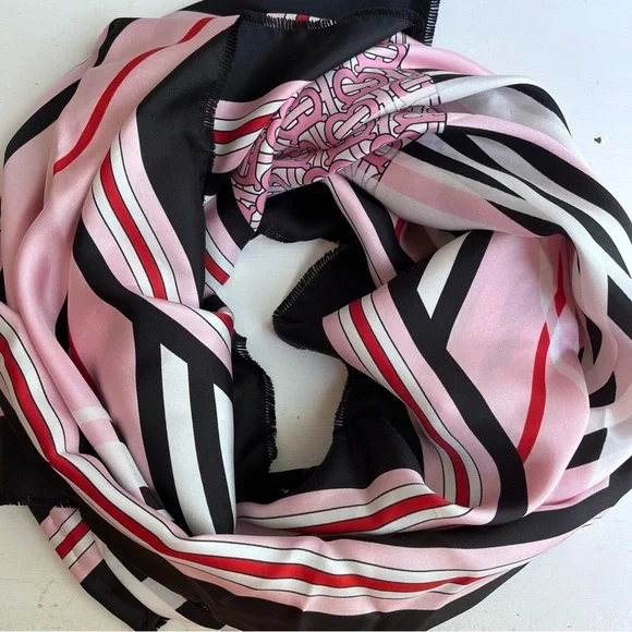 BURBERRY TB Monogram Heritage Square Silk Scarf in Bubblegum Pink - Picture 9 of 11